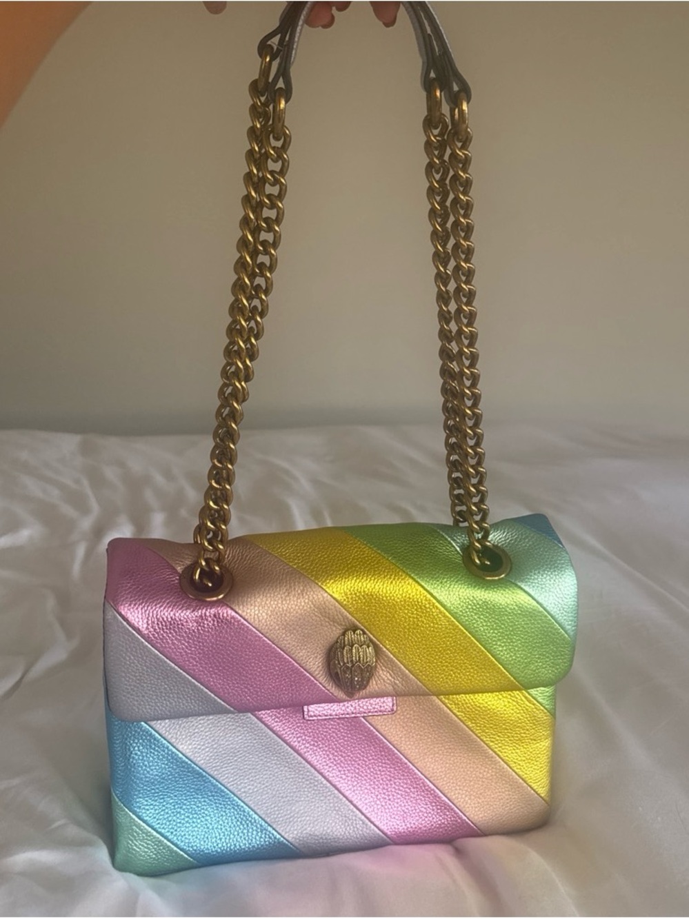 Kurt Geiger Pastel Rainbow Chevron Shoulder Bag with Gold Chain